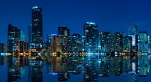 Miami skyline at night - panoramic image